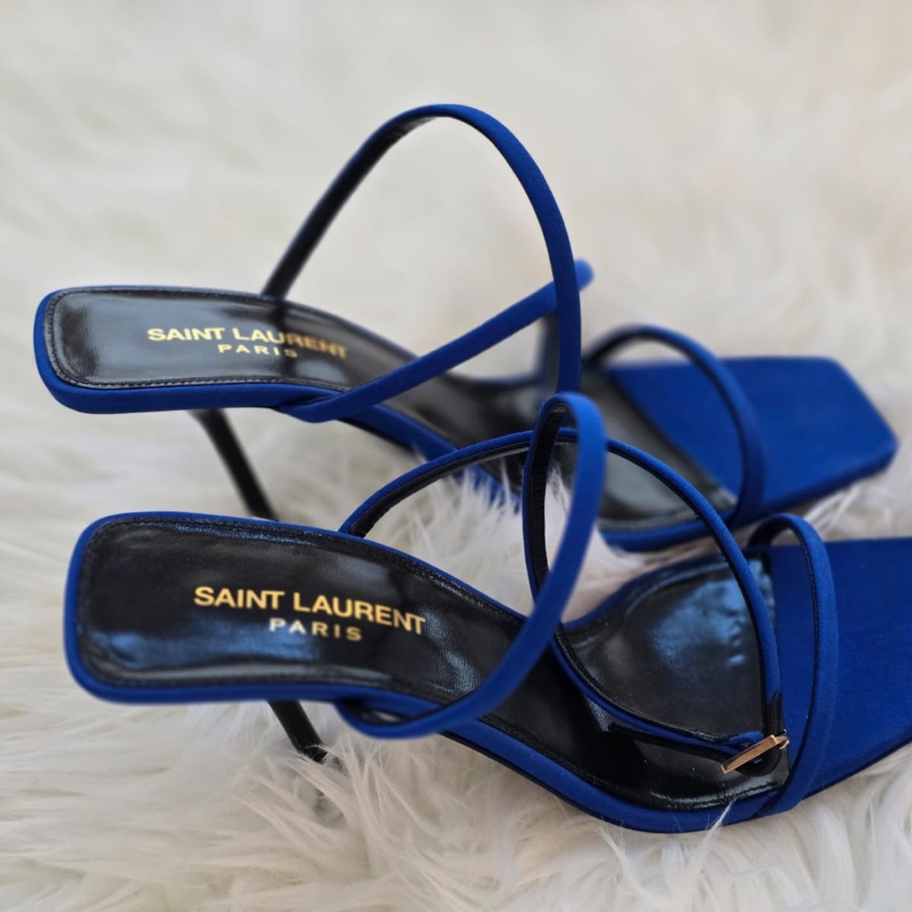 Brand New Saint Laurent Cobalt Blue Heeled Sandals
